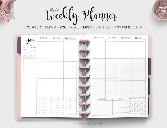 2023 Weekly Planner Agenda Habit Tracker Vertical Dated Week on Two Page  Mambi Classic Erin Condren Happy Planner HP PDF Printable Inserts 