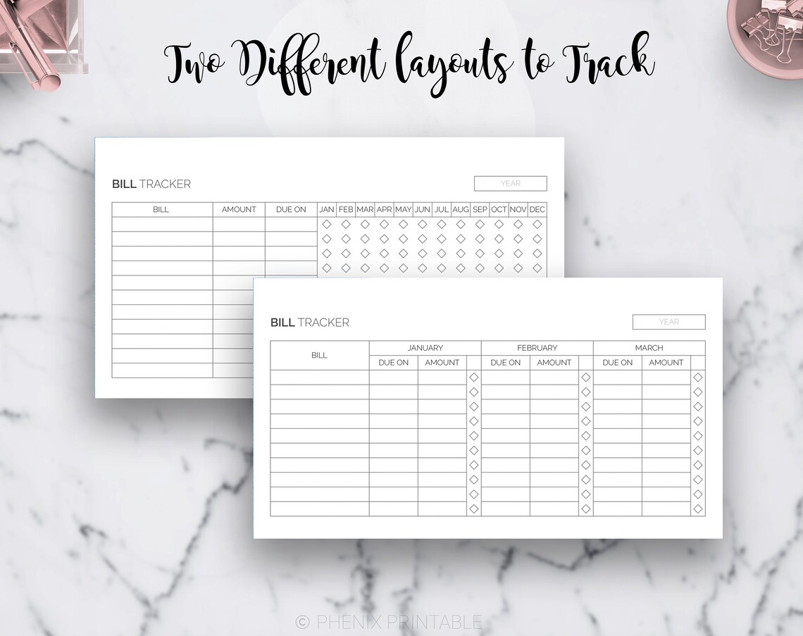 Bill Tracker Printable Inserts: A6, Personal, FC Compact (PDF) - Etsy