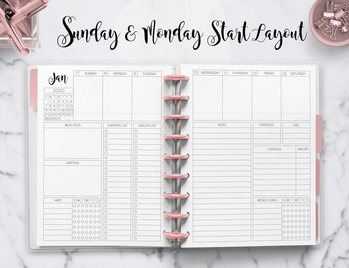 Week at a Glance Weekly Planner Undated Weekly Layout Agenda | Etsy