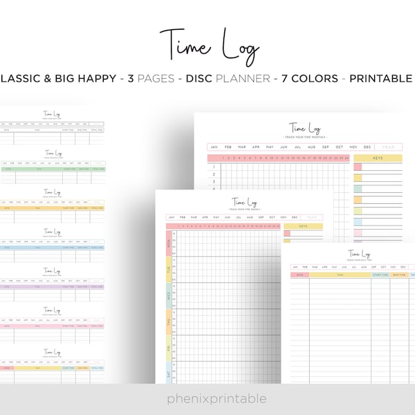 Time Log Time Tracker Project Time Task Tracker Task Management Mambi Classic HP Big Happy Planner PDF Printable Inserts