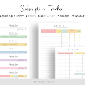 Subscription Membership Tracker Monthly Subscription Checklist Mambi Classic HP Big Happy Planner PDF Printable Inserts