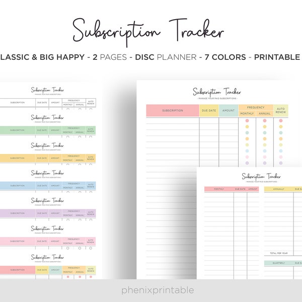 Abo-Abonnement-Tracker Monatsabo-Checkliste Mambi Classic HP Big Happy Planner PDF Druckbare Einlagen