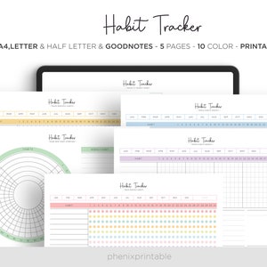 Habit Tracker Circular Habit Tracker Yearly Monthly Round Chart Digital Goodnotes iPad Planner A5 A4 Letter Half Size PDF Printable Inserts