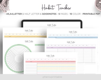 Habit Tracker Circular Habit Tracker Yearly Monthly Round Chart Digital Goodnotes iPad Planner A5 A4 Letter Half Size PDF Printable Inserts