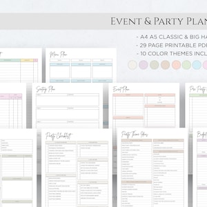 Planificador de eventos imprimible, organizador de eventos, plantilla de seguimiento de la lista de invitados de la fiesta Presupuesto del evento Mambi Classic HP Big Happy Planner PDF A4 A5 Carta