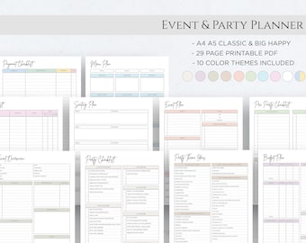 Printable Event Planner, Event Organizer, Party Guest List Tracker Template Event Budget Mambi Classic HP Big Happy Planner PDF A4 A5 Letter