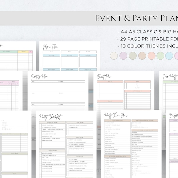 Printable Event Planner, Event Organizer, Party Guest List Tracker Template Event Budget Mambi Classic HP Big Happy Planner PDF A4 A5 Letter