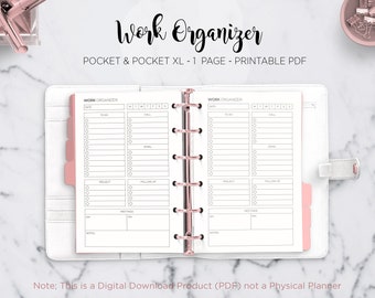 Work Planner Office Organizer Checklist To Do List Minimal Planner Filofax Pocket & Pocket XL Ring Binder Planner PDF Printable Insert