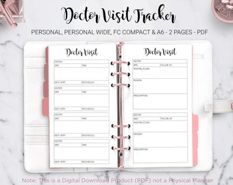 Doctor Visit Tracker Arzttermin Medizinplaner Gesundheit Tracker Filofax Personal A6 FC Compact Personal Wide PDF Printable Inserts