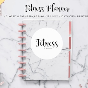 Fitness Planner Journal Weight Loss Calorie Tracker Workout Log 30 Day challenge Mambi Classic HP Big Happy Planner PDF Printable Inserts image 1