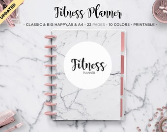 Fitness Planner Journal Weight Loss Calorie Tracker Workout Log 30 Day challenge Mambi Classic HP Big Happy Planner PDF Printable Inserts