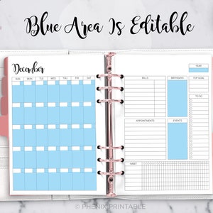 Month at a Glance Monthly Planner Calendar Undated Bill Habit Tracker To Do List Daily Planner A5 A4 Letter Half Size PDF Printable Insert image 4