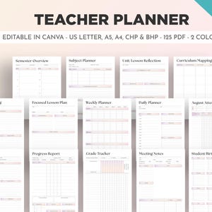 Teacher Planner Printable Lesson Planner Classroom Planner 2025 2026 Academic School Planner A5 A4 Letter Size PDF Printable Canva Editable