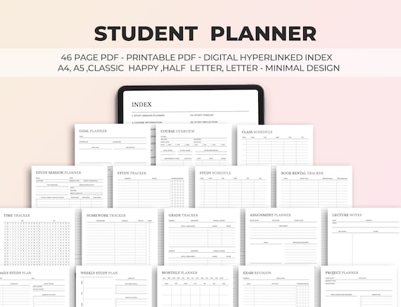 Printable Student Planner Bundle, Academic & College Planner (PDF)