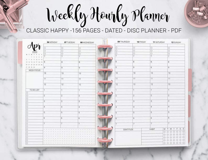 2020 weekly hourly planner habit tracker weekly schedule