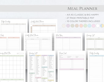 Printable Meal Planner Weekly Meal Menu Planner DIY Recipe Planner Book Mambi Classic HP Big Happy Planner PDF A4 A5 Letter Printable