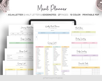 Meal Planner Weekly Meal Menu Planner DIY Rezept Planer Buch Digital Goodnotes iPad Planer A5 A4 Letter Half Size PDF Printable Inserts