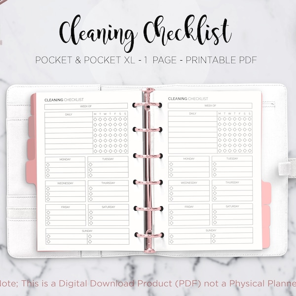 Cleaning Checklist Planner Schedule Home Management Weekly Chores Monthly Filofax Pocket & Pocket XL Ring Binder PDF Printable Insert