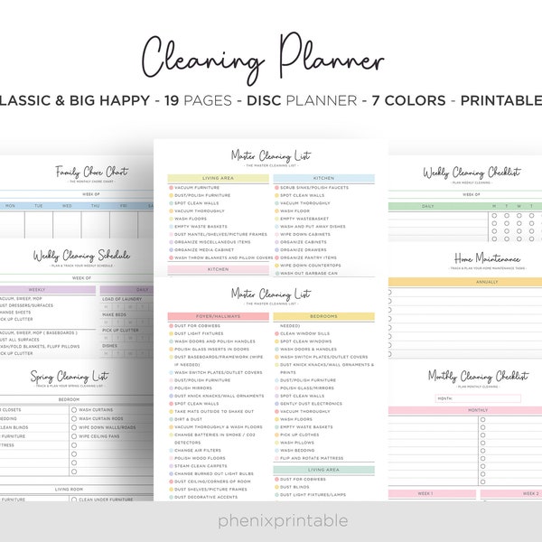 Master Cleaning Checklist Planner Zone Cleaning Planner Cleaning Schedule Chore List Mambi Classic HP Big Happy Planner PDF Printable Insert
