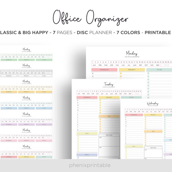 Office Organizer Work Planner Work Schedule Checklist To Do List Mambi Classic HP Big Happy Planner PDF Printable Inserts