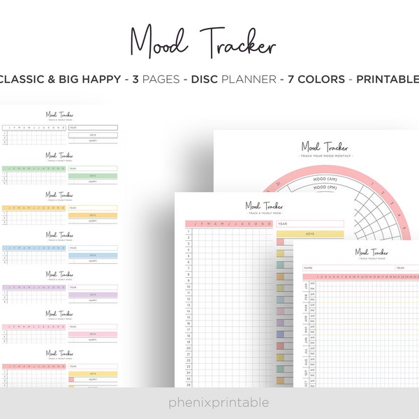 Mood Tracker Monthly Yearly Mood Chart Bullet Journal Planner Mambi Classic HP Big Happy Planner PDF Printable Inserts