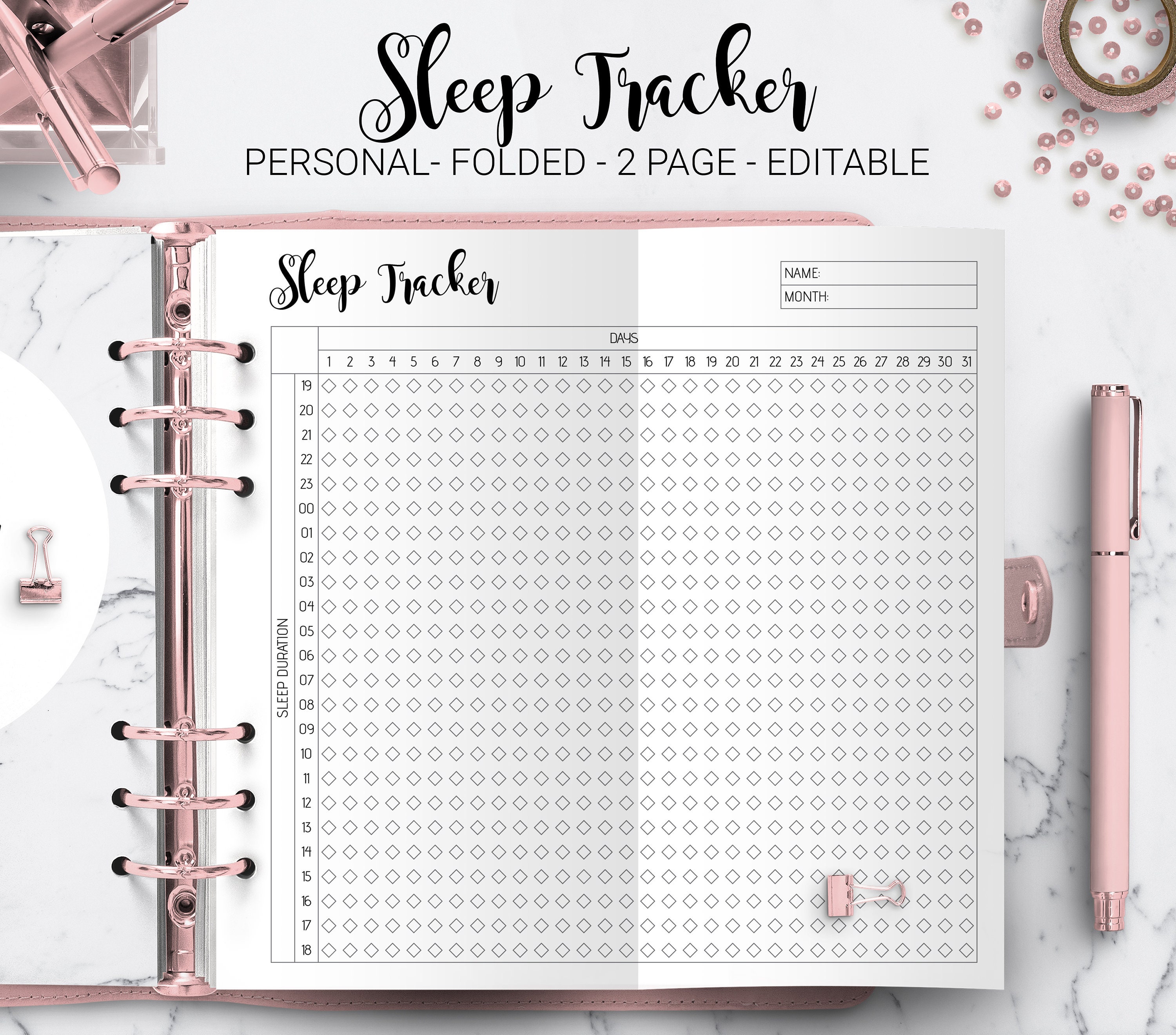 Sleep Tracker Health Tracker Sleep Planner Sleep Log Bullet Journal Skinny  Classic Half Sheet Happy Planner Mambi PDF Printable Inserts 