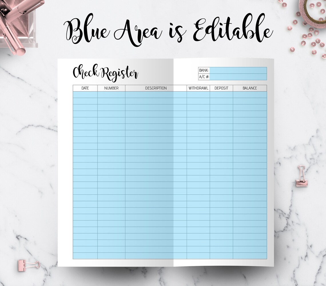 Checkbook Register Planner Checkbook Record Finance Tracker Etsy