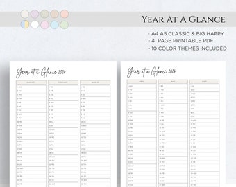 Year at a Glance 2024 Yearly Planner Yearly Agenda Yearly Overview Minimalist Planner A4 A5 Letter Classic Happy & Big Happy Printable PDF