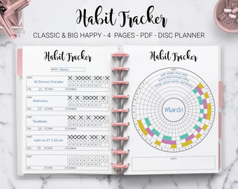Habit Tracker Circular Habit Tracker Monthly Yearly Habit Round Chart Mambi Classic HP Big Happy Planner PDF Printable Inserts