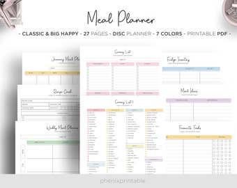 Meal Planner Weekly Meal Menu Planner DIY Recipe Planner Book Mambi Classic HP Big Happy Planner PDF Printable Inserts