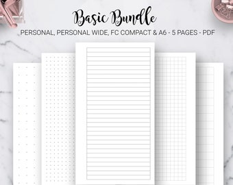 Dot Grid Paper Lined Graph Paper Notebook Journal Dotted Paper Planner Essential Filofax Personal Wide A6 FC Compact PDF Printable Inserts