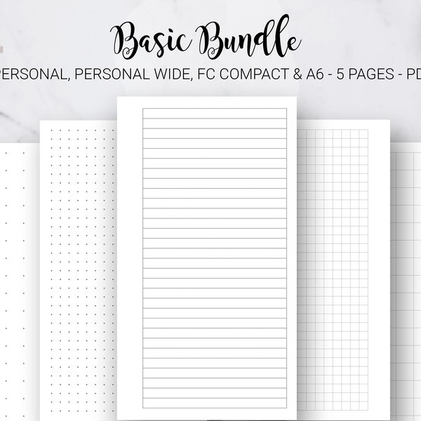 Dot Grid Paper Lined Graph Paper Notebook Journal Dotted Paper Planner Essential Filofax Personal Wide A6 FC Compact PDF Printable Inserts