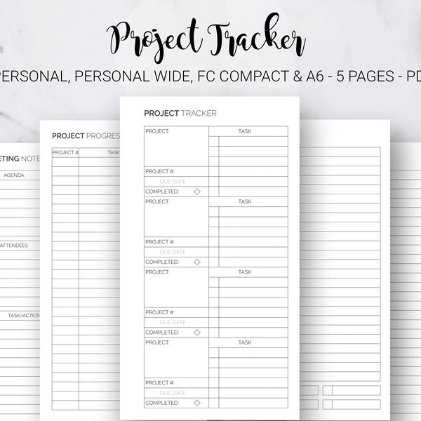 Project Planner Work Planner Meeting Notes Project Agenda Tracker College Filofax Personal A6 FC Compact Personal Wide PDF Printable Inserts