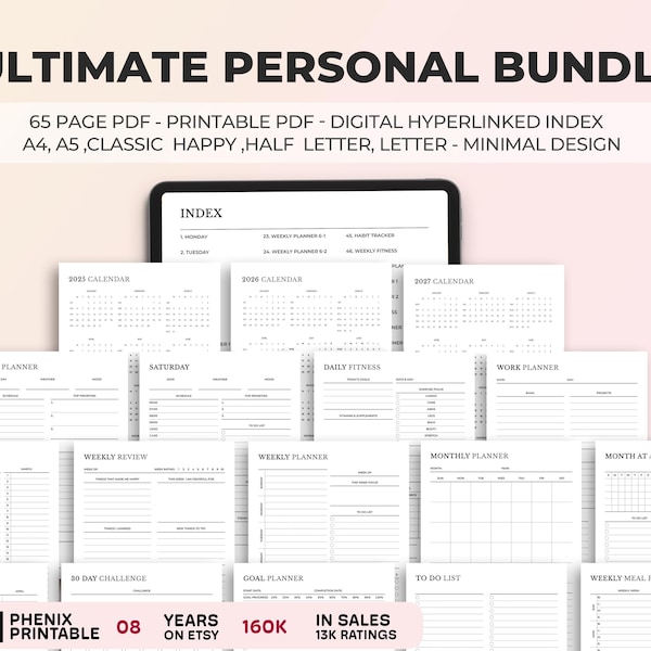 Personal Planner Bundle, Goal, Health, Productivity, Finance (PDF) 2026 2027