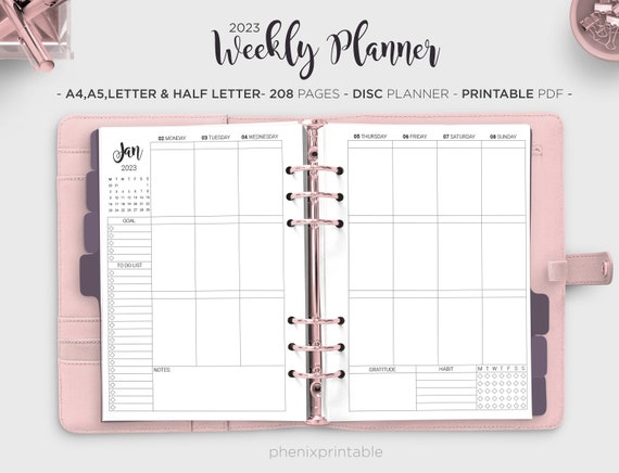 2023 Weekly Planner Agenda Habit Tracker Vertical Dated Week on Two Page  Habit Tracker A5 A4 Letter Half Size PDF Printable Inserts 