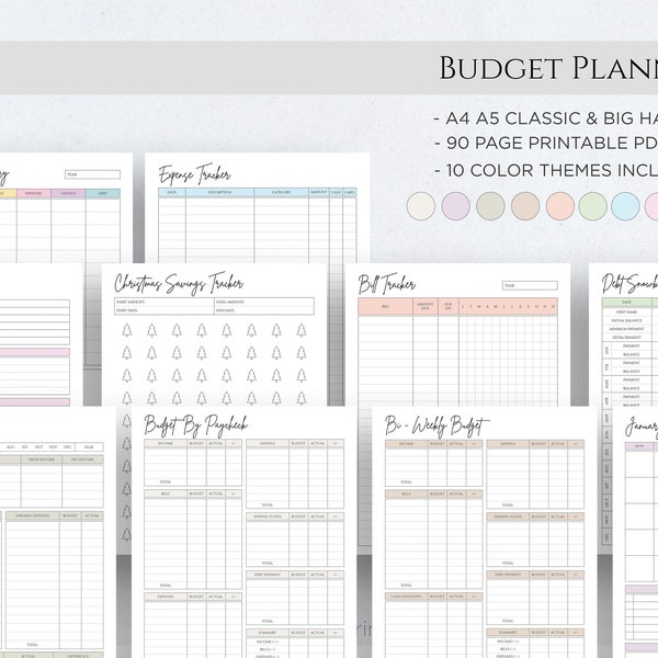 Printable Budget Planner, Finance Planner Weekly Monthly Financial Budget Dairy Tracker Mambi Classic HP Big Happy Planner PDF A4 A5 Letter