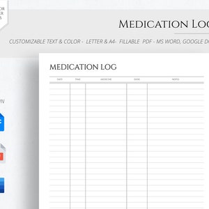 BEWERKBARE Medical Tracker Minimalist, Medicatie Intake Herinnering, Medicatie Loglijst A4 Letter Invulbare PDF Google Docs Word