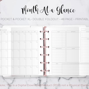 Visão geral do mês Planejador mensal Sem data Layout mensal Agenda desdobrável Filofax Pocket & Pocket XL Fichário Planner PDF Inserção para impressão
