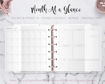 Month At A Glance Planner Insert, Pocket & Pocket XL (PDF Printable)
