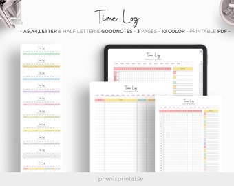 Time Log Time Tracker Project Time Task Tracker Task Management Digital Goodnotes iPad Planner A5 A4 Letter Half Size PDF Printable Inserts