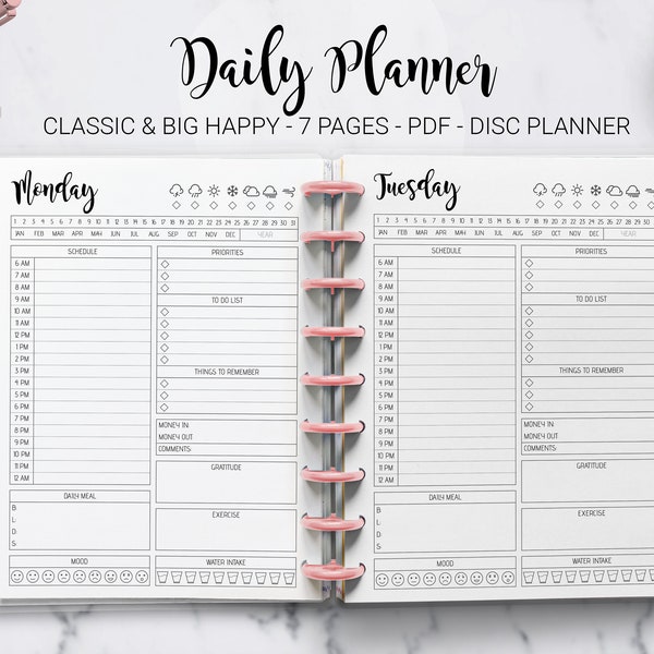 Daily Planner Day Planner Work Planner Weekly Planner Hourly Planner Mambi Classic HP Big Happy Planner PDF Printable Inserts