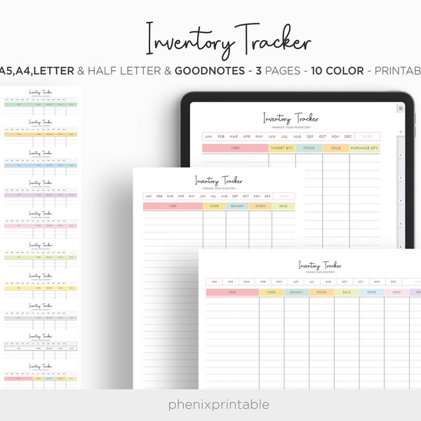 Inventory Management Form Inventory Tracker Product Sheet List Digital Goodnotes iPad Planner A5 A4 Letter Half Size PDF Printable Inserts
