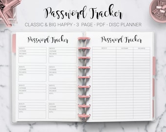Password Tracker Log Password Organizer Password Keeper Password List Keeper Mambi Classic HP Big Happy Planner PDF Printable Inserts