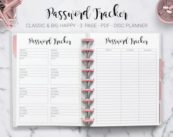 Password Tracker Log, Classic & Big Happy Planner Inserts (PDF)