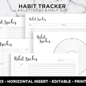 Habit Tracker Habits Tracker Habit Chart Dagelijks wekelijks Maandelijks Habit Tracker Habit Log Bewerkbaar A5 A4 Letter Half formaat PDF Printable