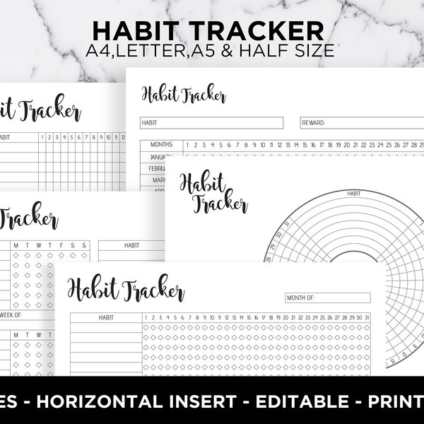 Daily Habit Tracker Chart: A4, A5, Letter Size (PDF Printable)