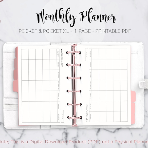 Monthly Planner Undated Box Planner Layout Monthly Calendar Journal Filofax Pocket & Pocket XL Ring Binder Planner PDF Printable Insert