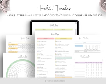 Habit Tracker Circular Habit Tracker Monthly Yearly Round Chart Digital Goodnotes iPad Planner A5 A4 Letter Half Size PDF Printable Inserts