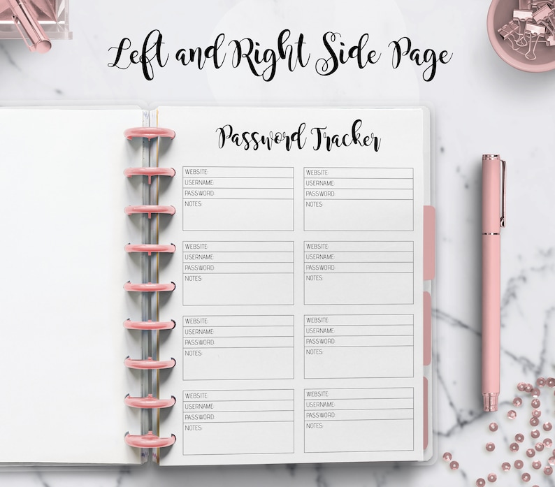 Password Tracker Log, Classic & Big Happy Planner Inserts (PDF) image 4
