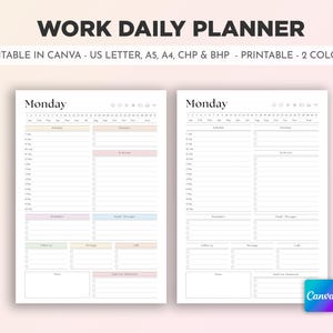 Planificador diario Planificador diario Planificador de trabajo Planificador semanal Planificador por horas Carta estadounidense A4 Planificador HP Big Happy clásico PDF Imprimible Canva Editable